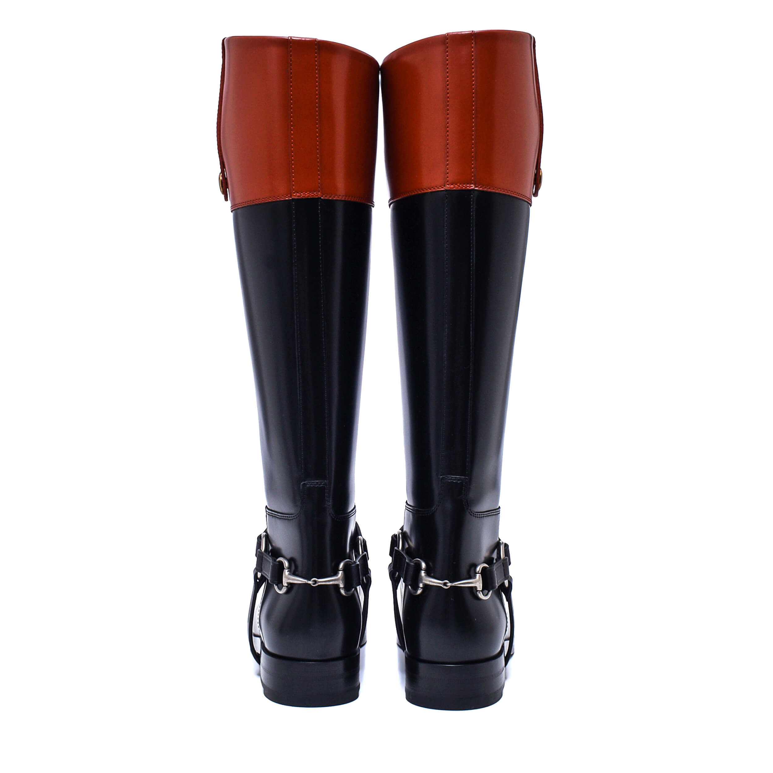 Gucci - Black Calfskin Leather Zelda Harness Knee High Rain Boots / 38.5